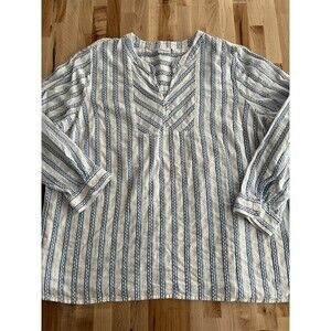 Kim Rogers Curvy Long Sleeve Tunic Gauzy Textured 100% Cotton Blue Stripe 2X